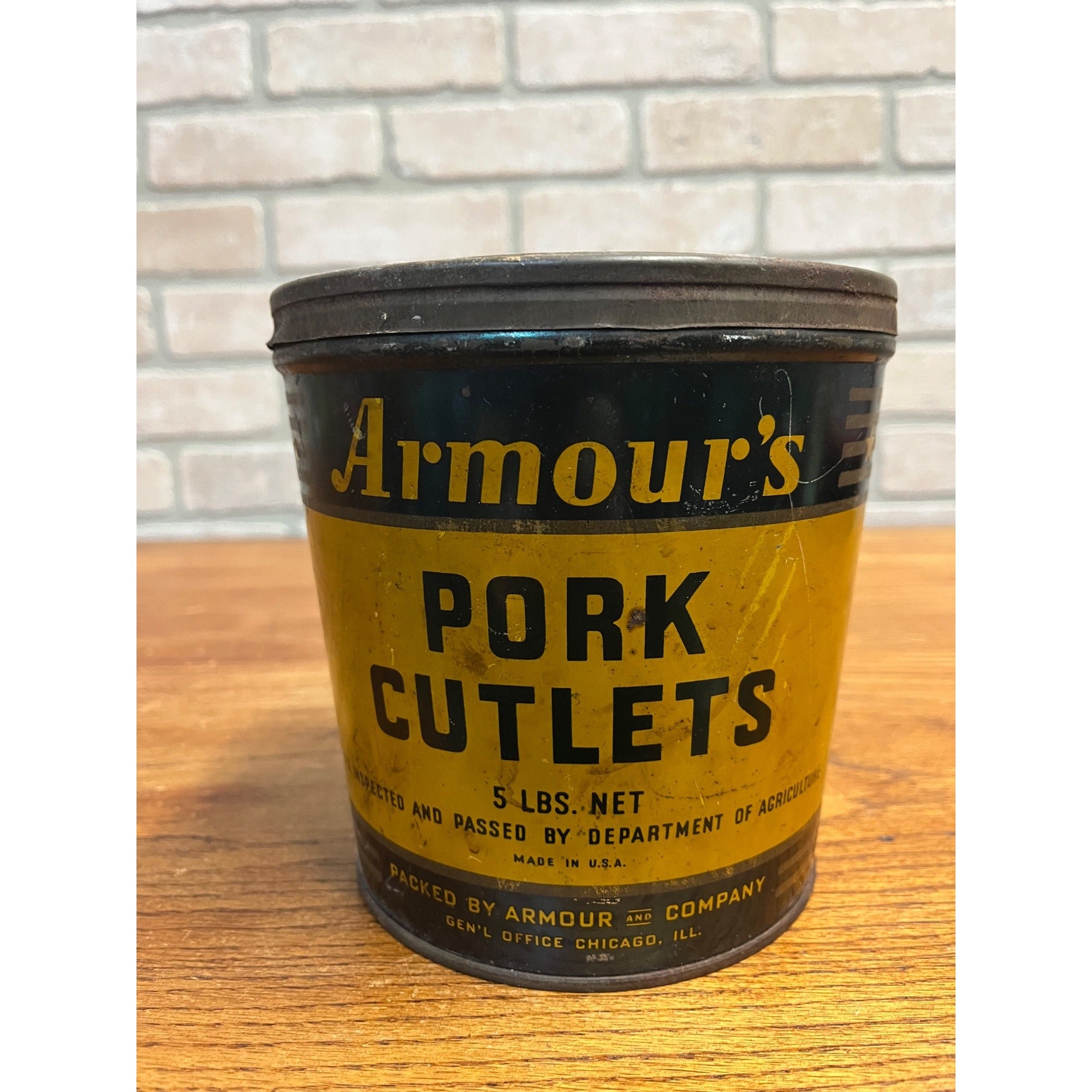 Antique Vintage Armour's Pork Cutlets 5 Pound Can Tin Advertising Chicago