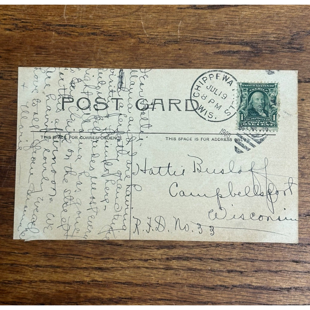 Chippewa Falls Wis RPPC Postcard Street Scene Hansen Building 1908 Wisconsin