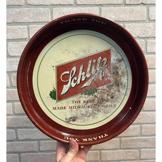 Vintage 1950s Schlitz Beer Tray Milwaukee Wis Advertising Metal Tray Sign