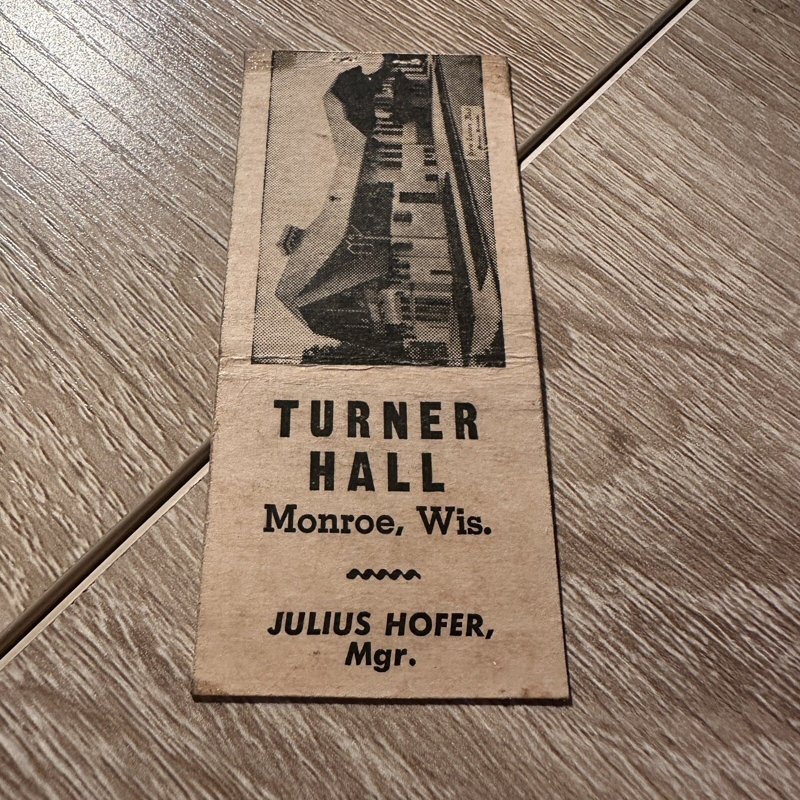 Vintage Turner Hall Monroe Wisconsin Advertising Matchbook