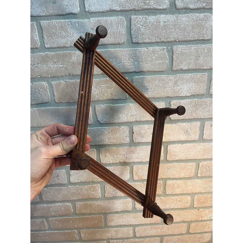 Antique 4-Peg Wooden Accordion Hat Coat Ties Cup Keys Wall Rack Holder Folding 1900s Primitive