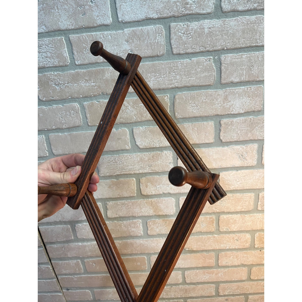 Antique 4-Peg Wooden Accordion Hat Coat Ties Cup Keys Wall Rack Holder Folding 1900s Primitive