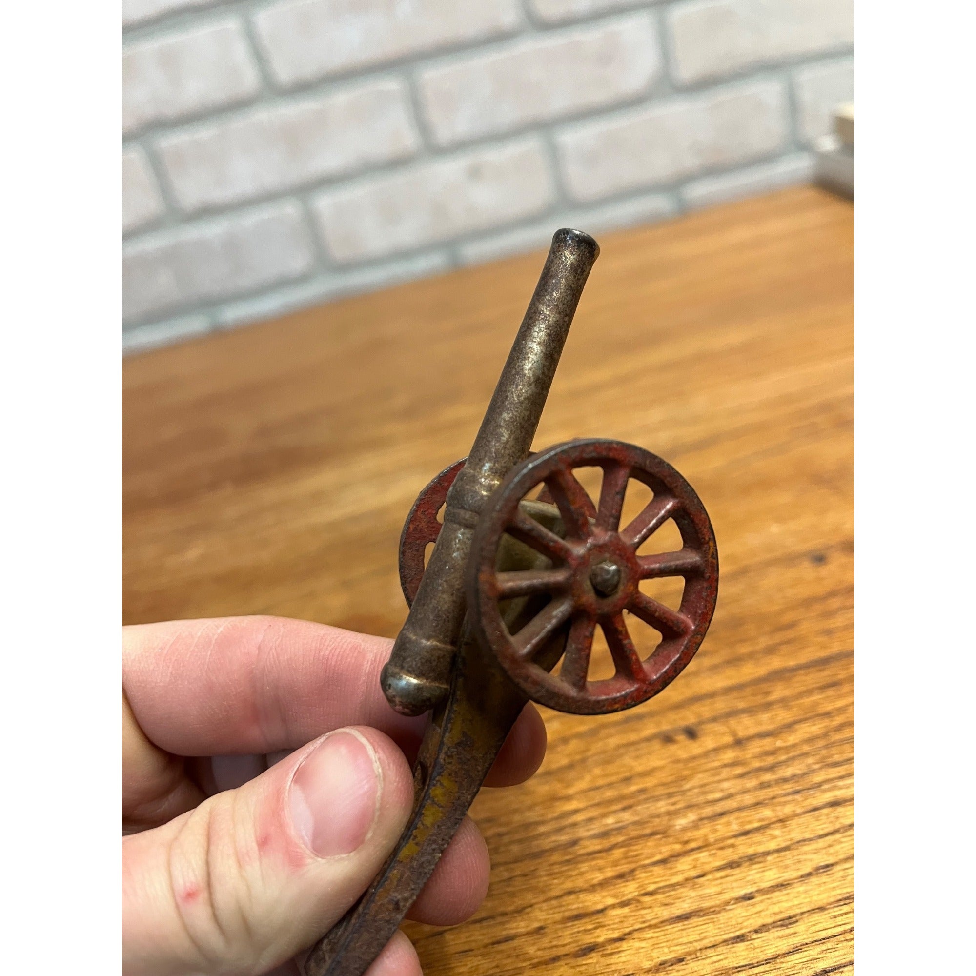 Vintage Arcade Cast Iron Civil War Cannon 4.25" Toy Nickel Plated Barrel