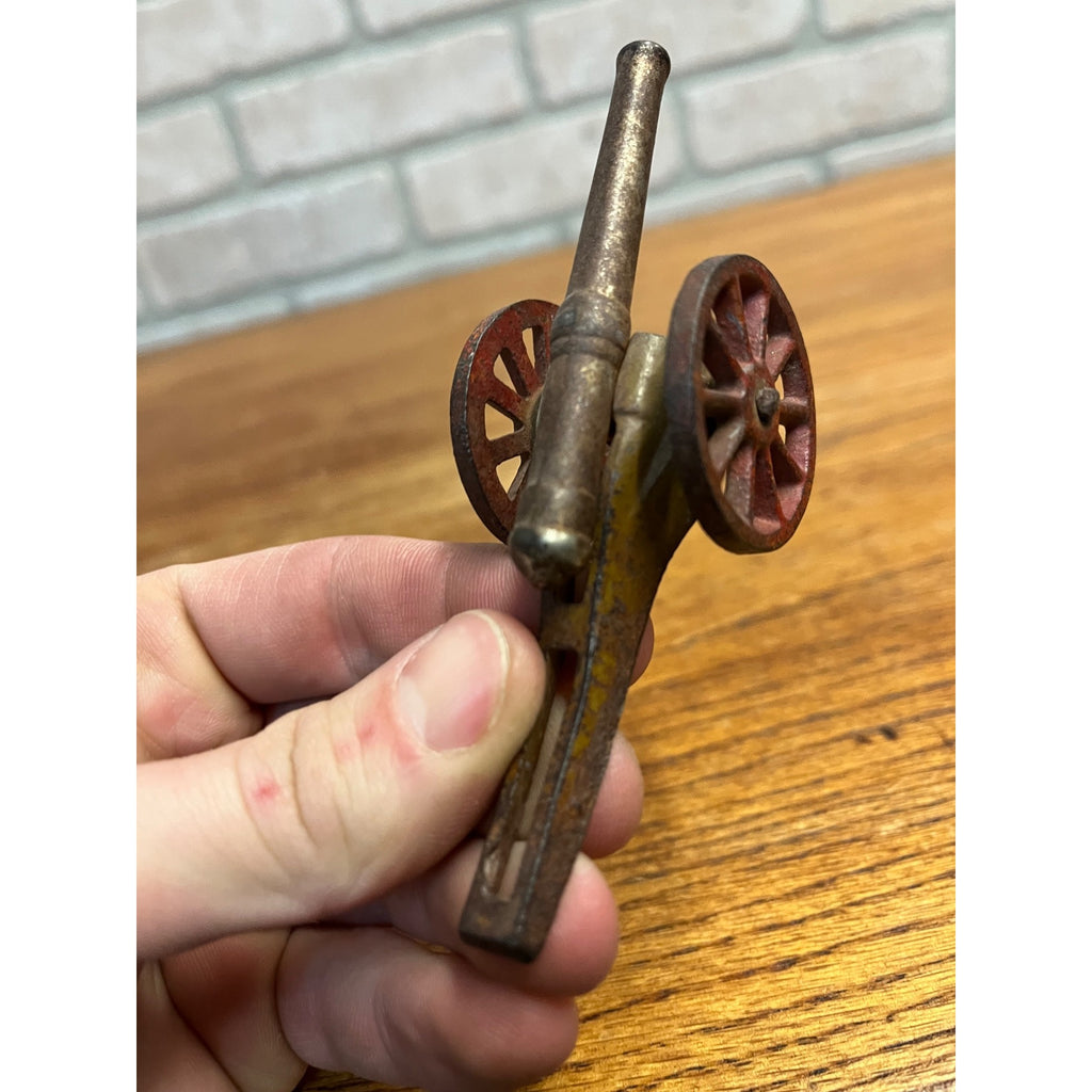 Vintage Arcade Cast Iron Civil War Cannon 4.25" Toy Nickel Plated Barrel
