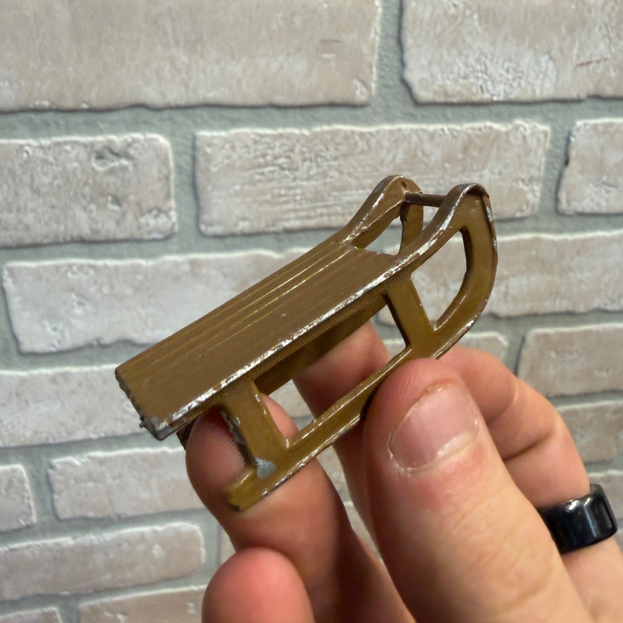 Vintage Metal  Lead Small France Runner Sled Flat Toy Brown Christmas Decor