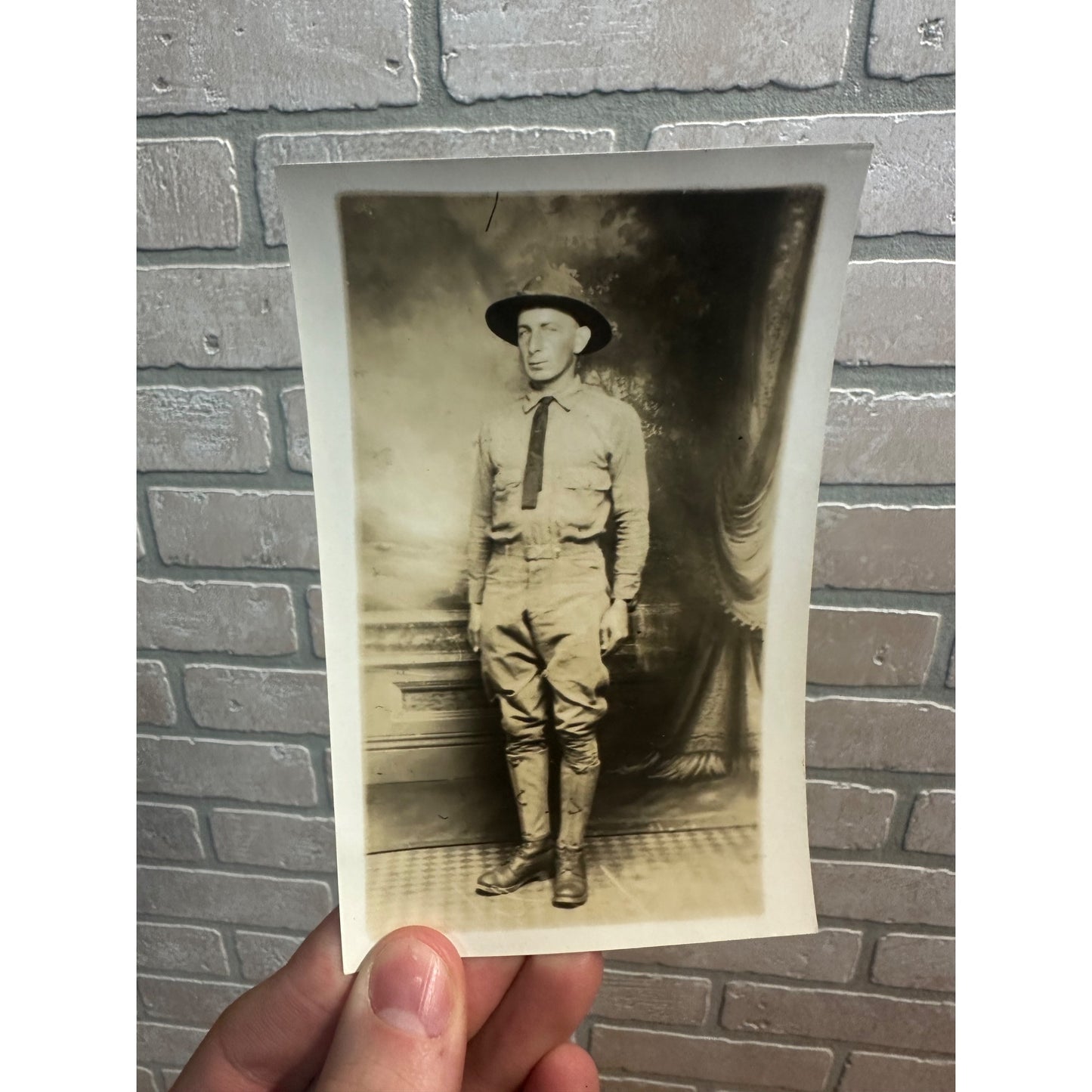 WWI Doughboy Solider Camp Taylor Kentucky RPPC in Uniform ID'd Photo Postcard