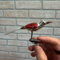 Antique Germany Glass Clip On Bird Ornament Silver Colored Cotton Spun Tail