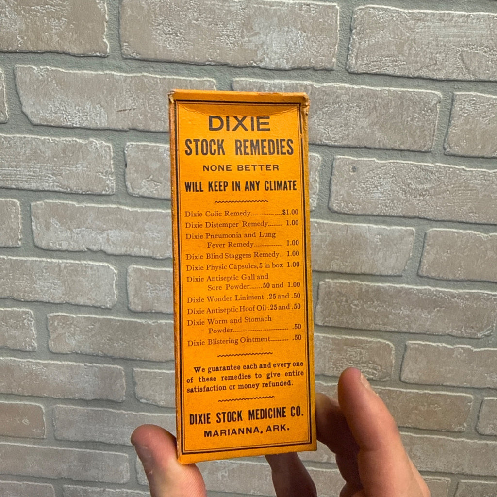 Vintage Dixie Stock Remedies Liniment Man or Beast Veterinarian Medicine Empty Box