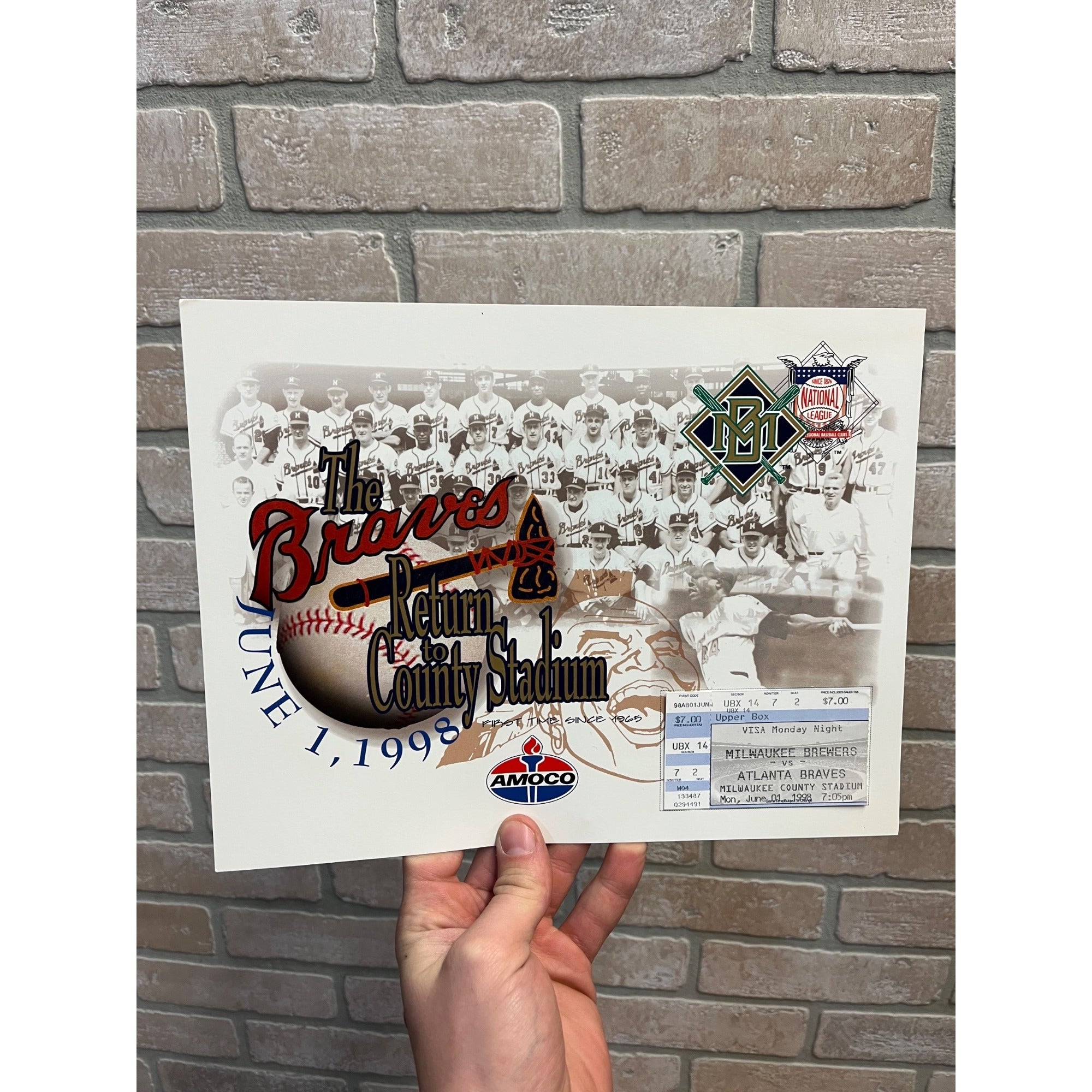 The Atlanta Braves Return To Milwaukee County Stadium June 1, 1998 Ticket Stub