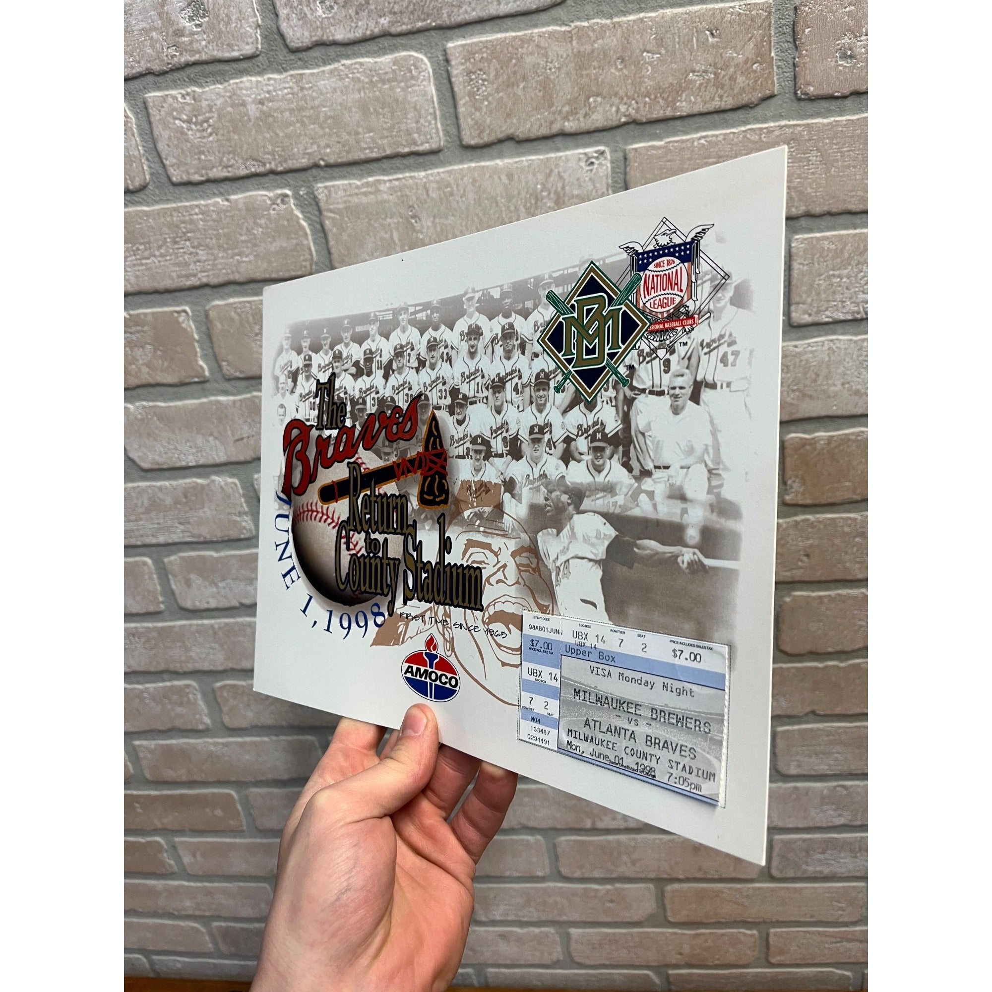 The Atlanta Braves Return To Milwaukee County Stadium June 1, 1998 Ticket Stub