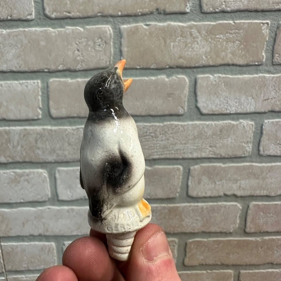 RARE Early 1900s German Pie Bird Vent Whistle Clay Penguin Figural Germany