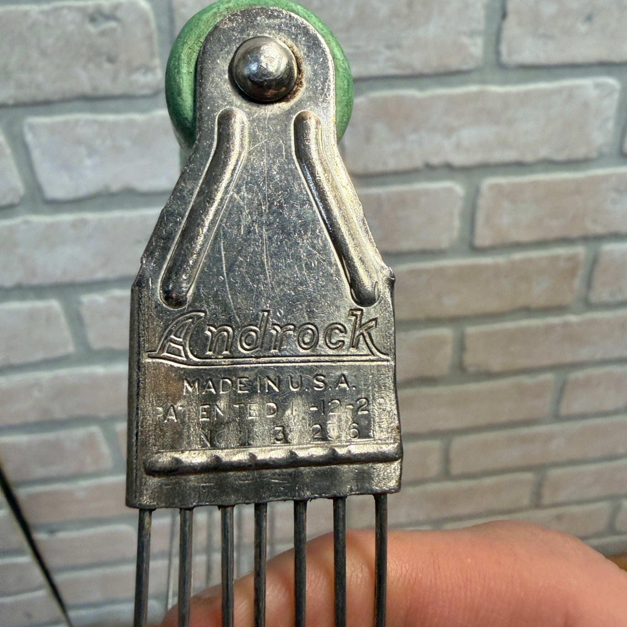 Vintage Androck Pastry Blender Potato Masher, Handheld Green Handle