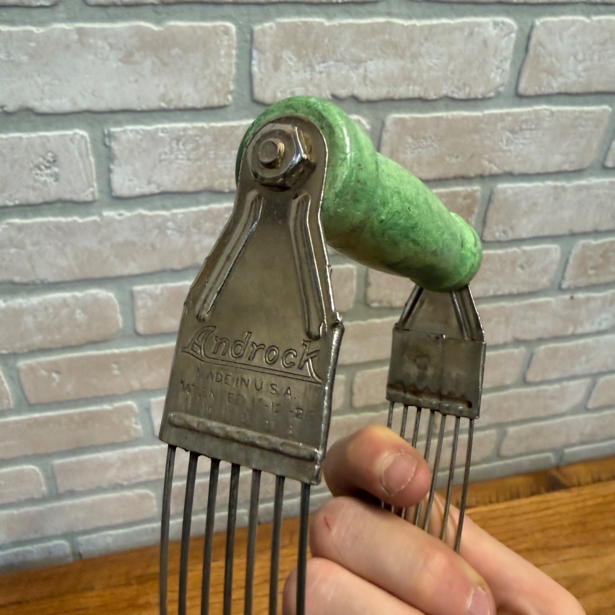 Vintage Androck Pastry Blender Potato Masher, Handheld Green Handle