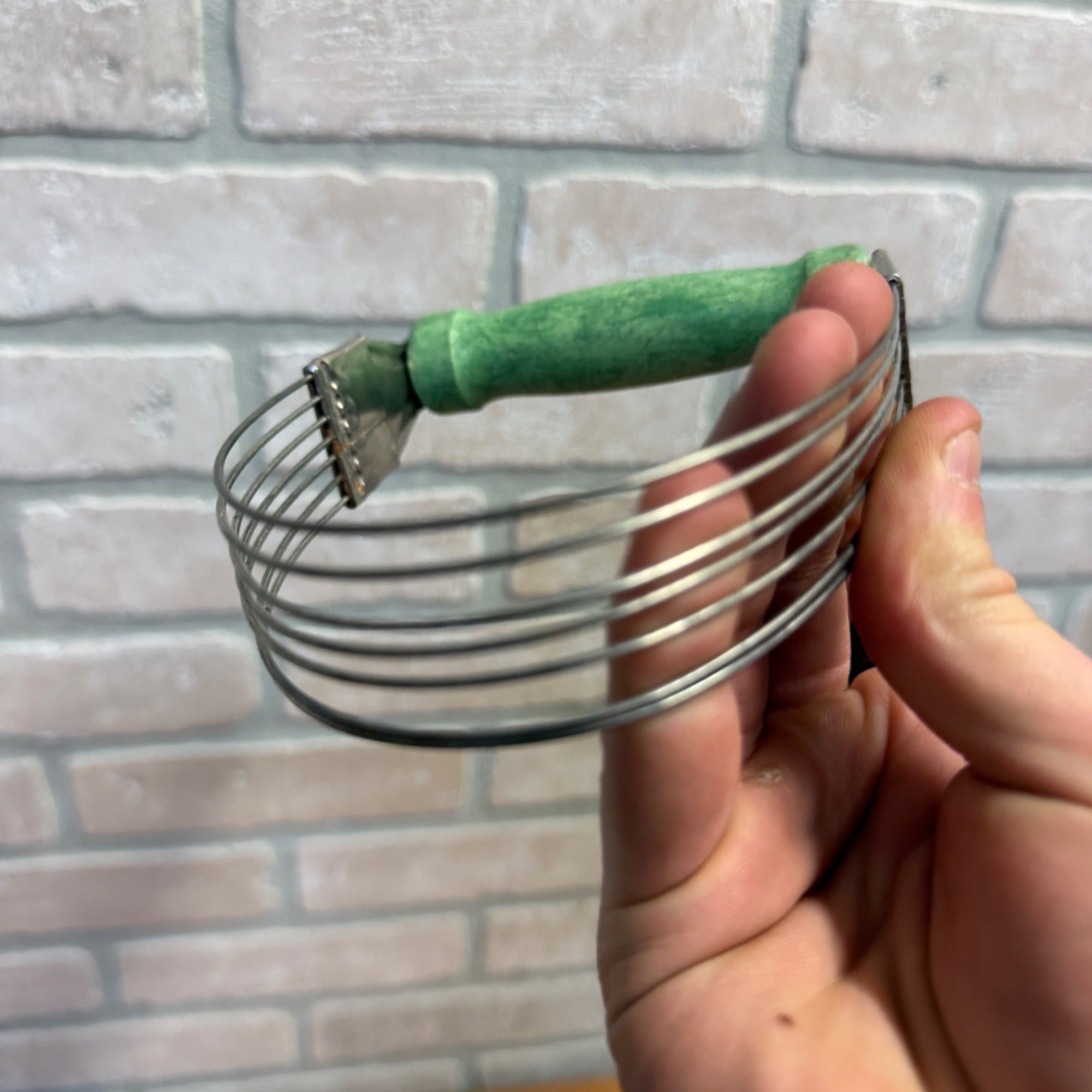 Vintage Androck Pastry Blender Potato Masher, Handheld Green Handle