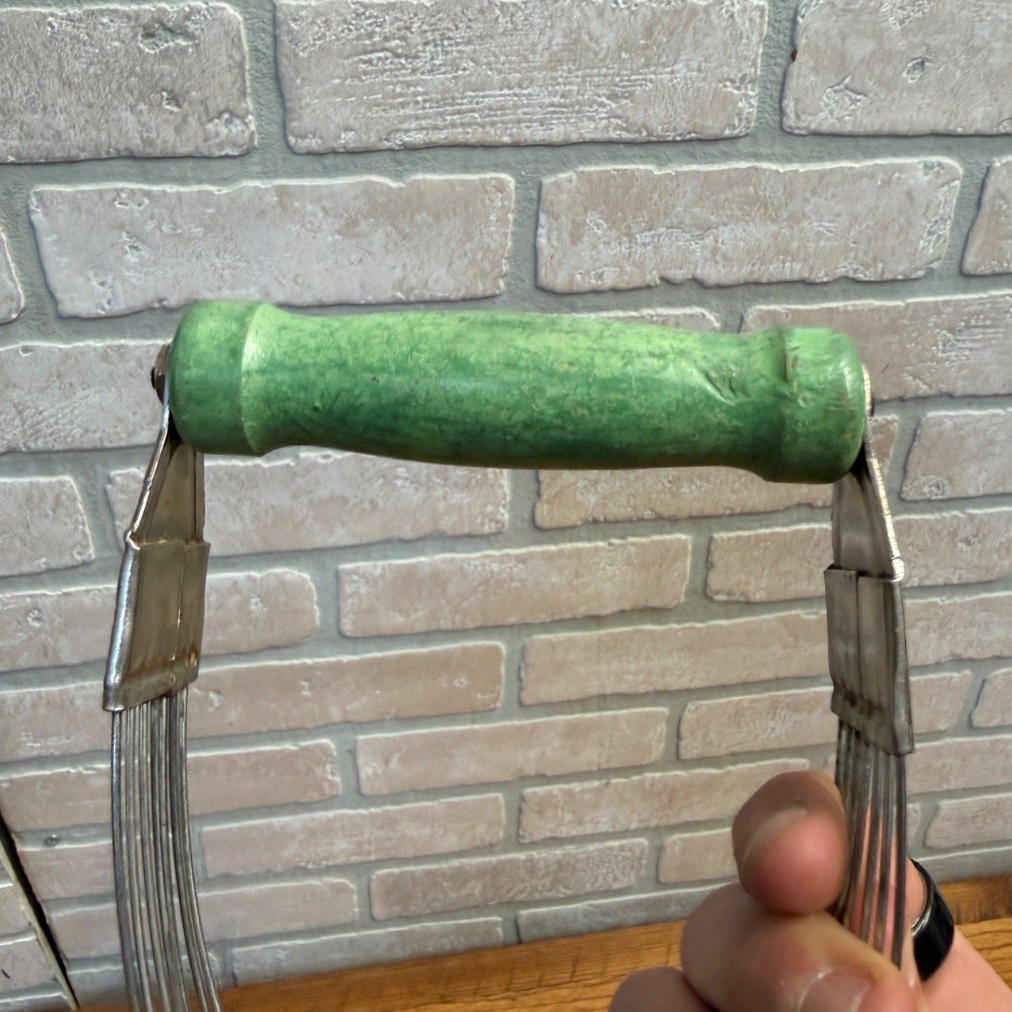 Vintage Androck Pastry Blender Potato Masher, Handheld Green Handle