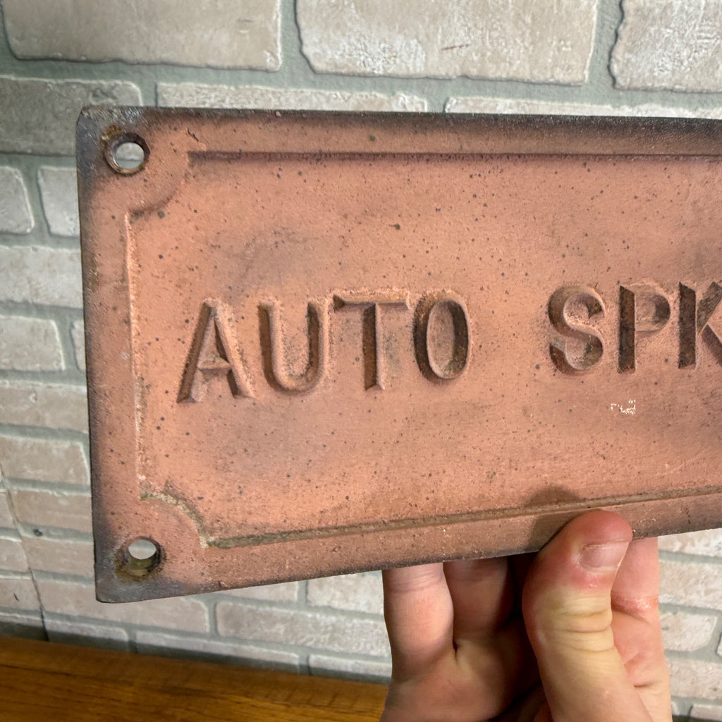 Vintage Auto Sprinkler Fire Dept Connection Cast Iron Sign