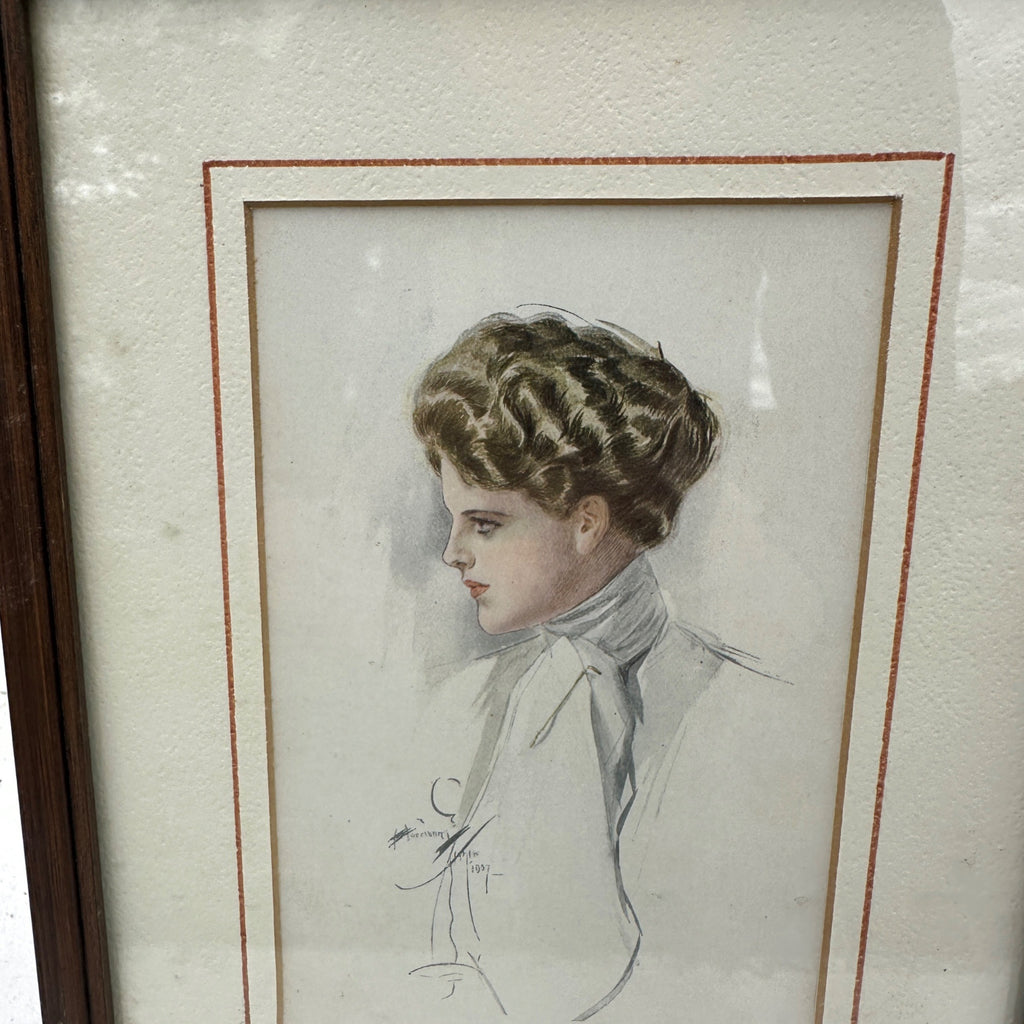 Marian Standish 1907 Harrison Fisher Framed Litho Victorian Women