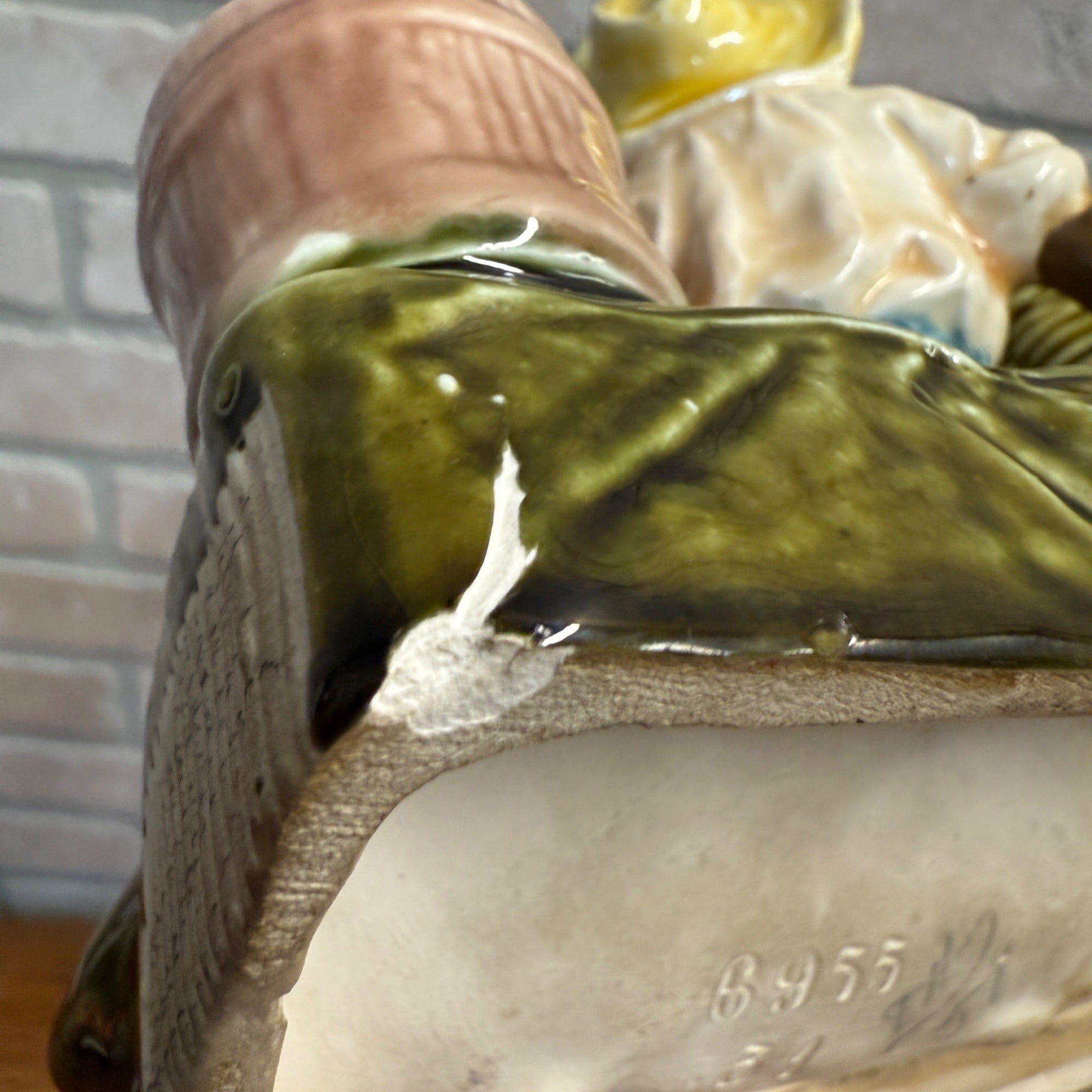 Antique Majolica Toothpick & Match Holder W/ Striker Ceramic Black