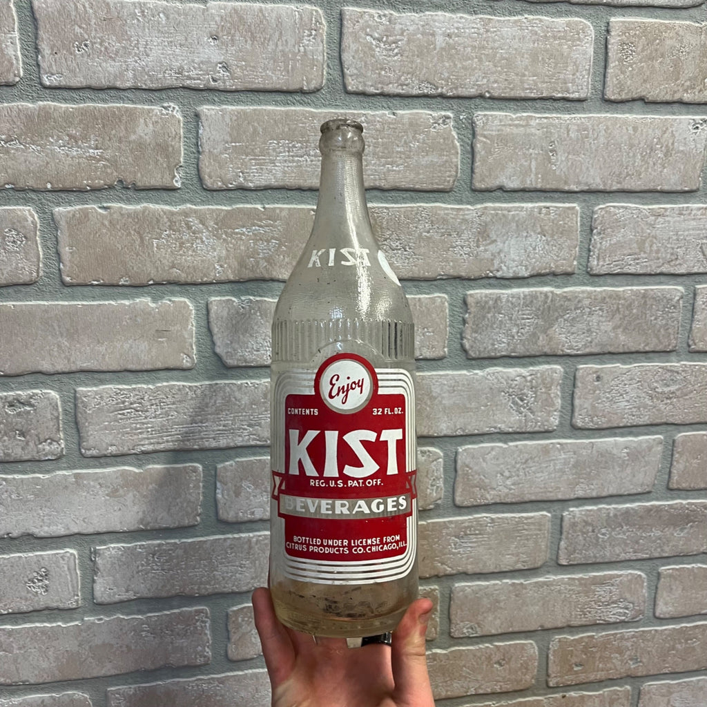 Kist Soda Bottle New London WI Clear 32 Oz Quart VTG Red Label Citrus Products Co