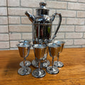 Vintage 1930s Art Deco Textured Chrome Cocktail Shaker 6pc Bar Set Stemmed Glass
