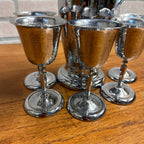 Vintage 1930s Art Deco Textured Chrome Cocktail Shaker 6pc Bar Set Stemmed Glass