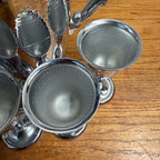 Vintage 1930s Art Deco Textured Chrome Cocktail Shaker 6pc Bar Set Stemmed Glass