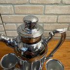 Vintage 1930s Art Deco Textured Chrome Cocktail Shaker 6pc Bar Set Stemmed Glass