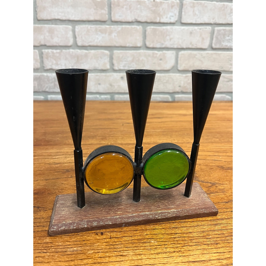 Vintage MCM 1960s Bo Svensk Swedish Art Glass Candle Holder Candelabra