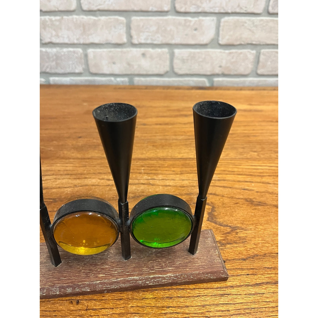 Vintage MCM 1960s Bo Svensk Swedish Art Glass Candle Holder Candelabra