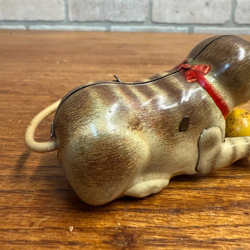 Vintage 1940s UZ Zone Germany Tin Litho Windup Toy Cat w/ Ball