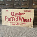 Antique 1910s Quaker Puffed Wheat Cereal Advertising Sign Cardboard Kitchen
