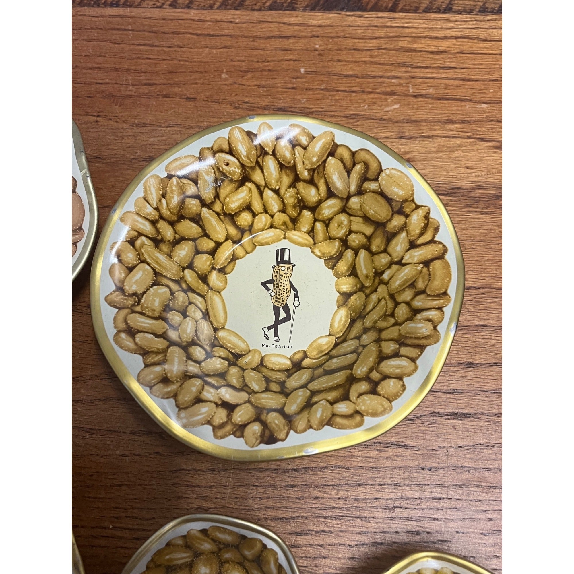 Vintage 1939 Worlds Fair Mr Peanuts Planters Tin Litho Lot Snack Bowls & Spoon