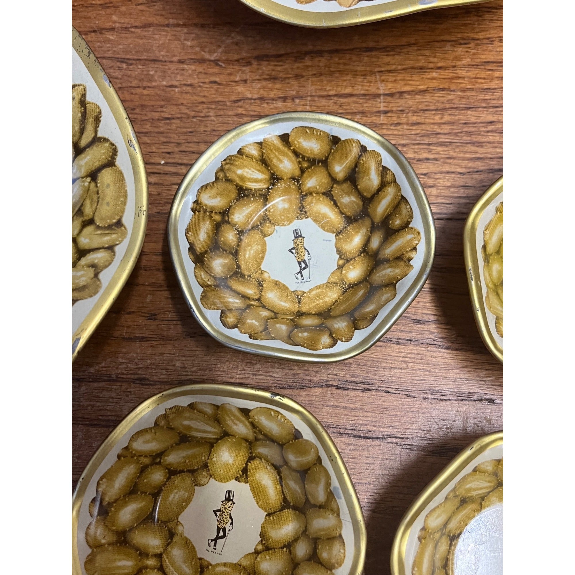 Vintage 1939 Worlds Fair Mr Peanuts Planters Tin Litho Lot Snack Bowls & Spoon