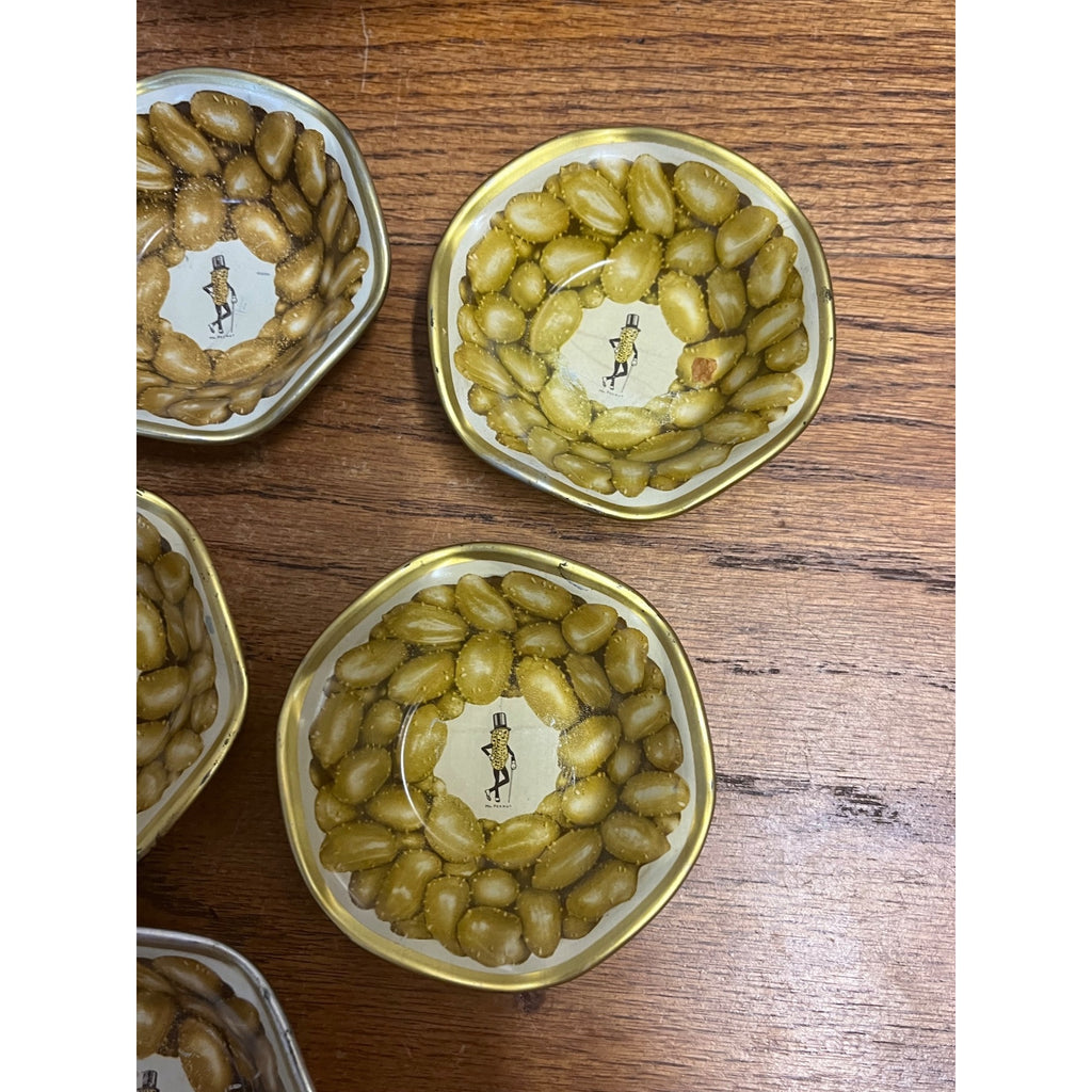Vintage 1939 Worlds Fair Mr Peanuts Planters Tin Litho Lot Snack Bowls & Spoon
