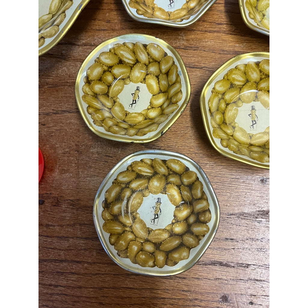 Vintage 1939 Worlds Fair Mr Peanuts Planters Tin Litho Lot Snack Bowls & Spoon