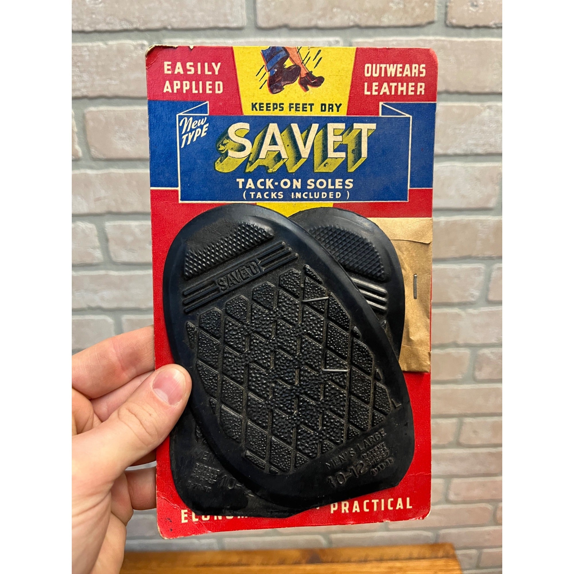 Vintage Savet Tack-On Rubber Shoe Soles Woolworth Metal Hi-Test Cobbler NOS NEW