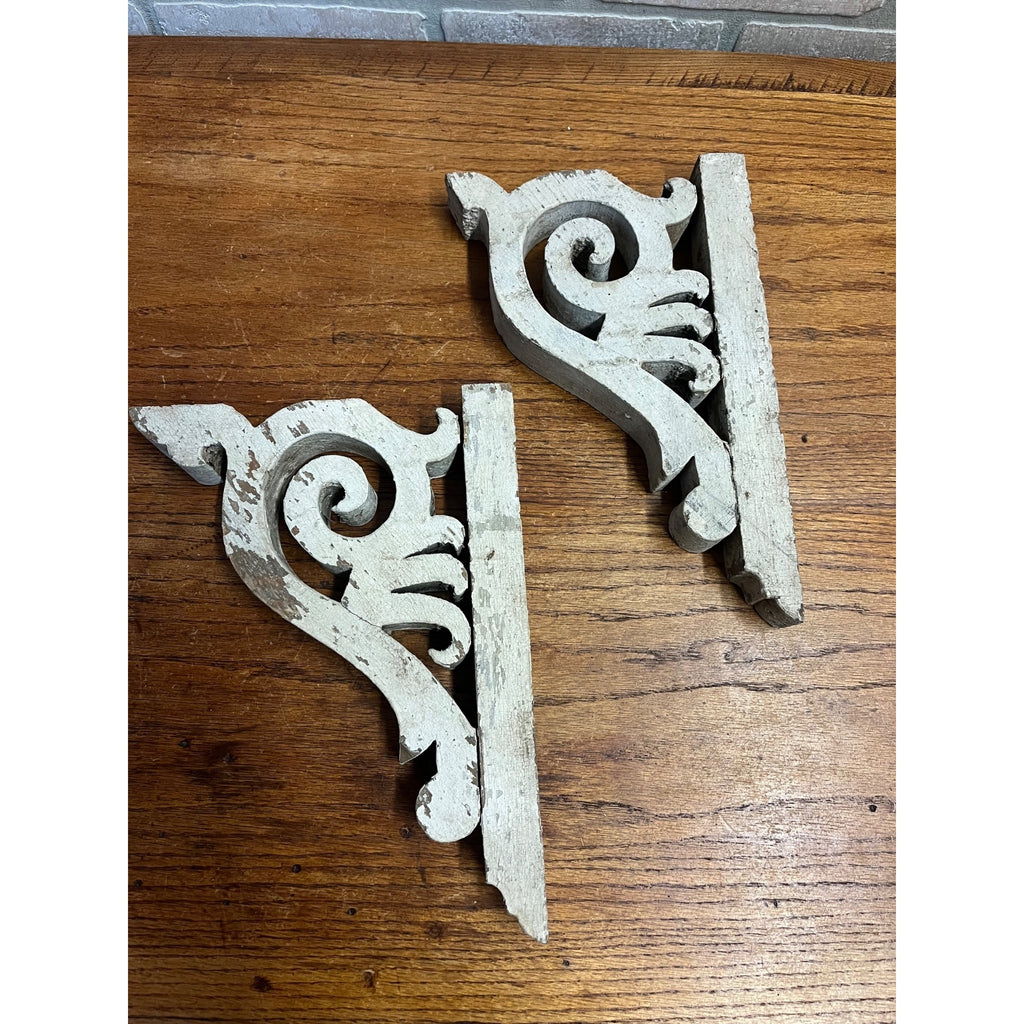 Antique Ornate Wooden Corbel Set With Original Paint Victorian or Farmhouse Decor