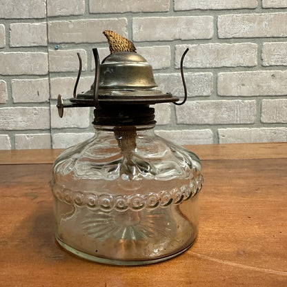 Antique Vintage Eagle Brand Kerosene Oil Burner Embossed Glass Drape Pattern