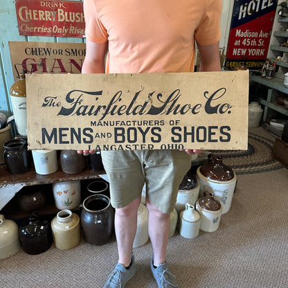 Antique 1910s Fairfield Shoe Co Mens Boys Shoes Advertising Sign