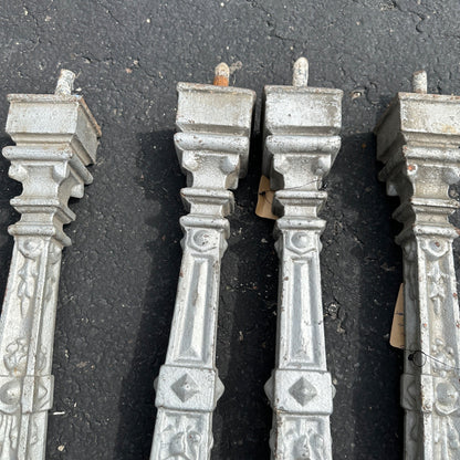 ANTIQUE 1800S CAST IRON FLAME FINIALS SHORT FENCE / HITCHING POSTS LOT (4) BOLLARDS