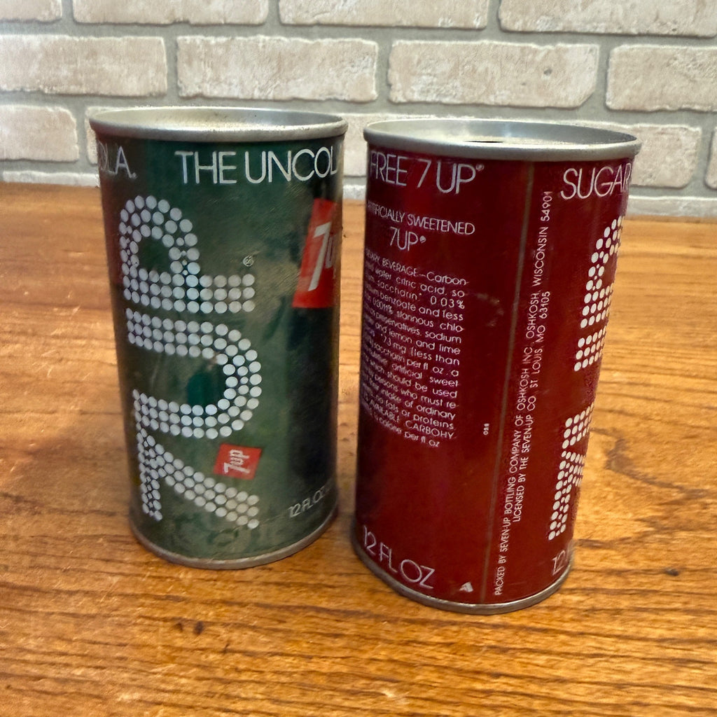 Vintage 1970s 7UP Seven-Up Oshkosh Wis Red / Green Pull Tab Straight Soda Cans