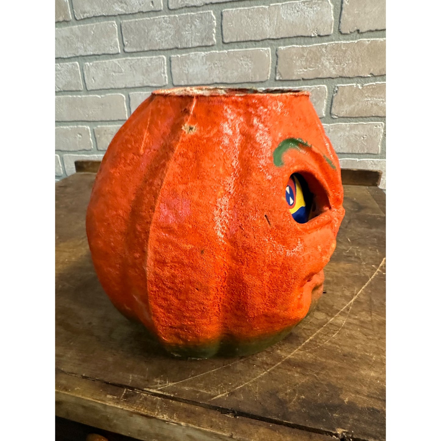 Vintage Halloween Paper Mache Pulp Large 7" Jack O Lantern JOL