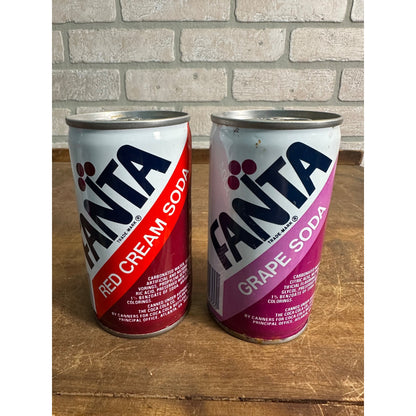 Vintage FANTA Soda Pop Cans (2) Grape + Red Cream Steel Pull Tab Flat Top