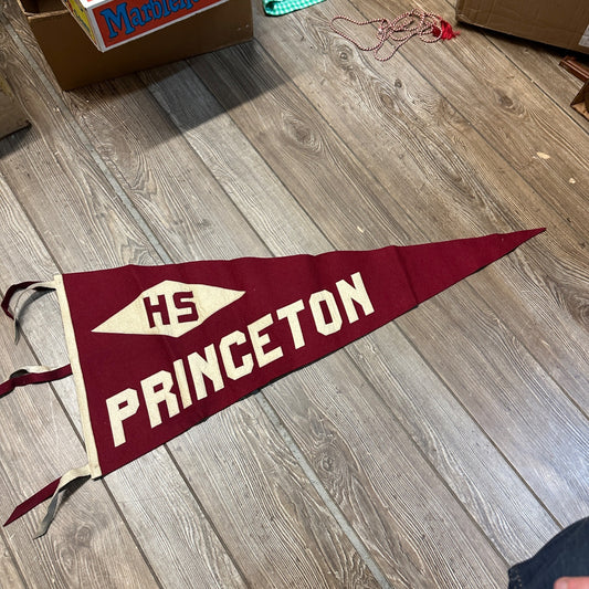 Vintage 1910s Princeton High School Wisconsin Early Sewn Felt Banner Pennant
