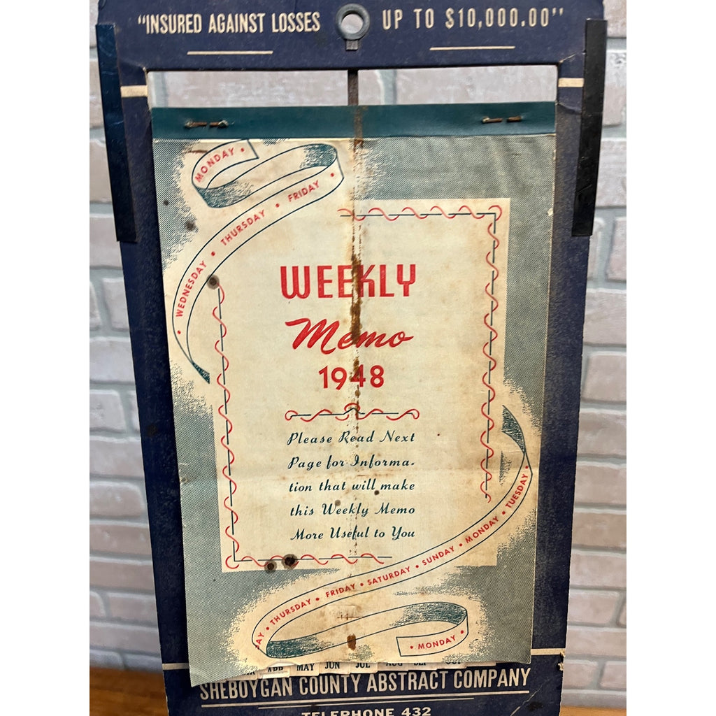 Vintage 1948 Sheboygan County Abstract Company Advertising Weekly Memo Calendar