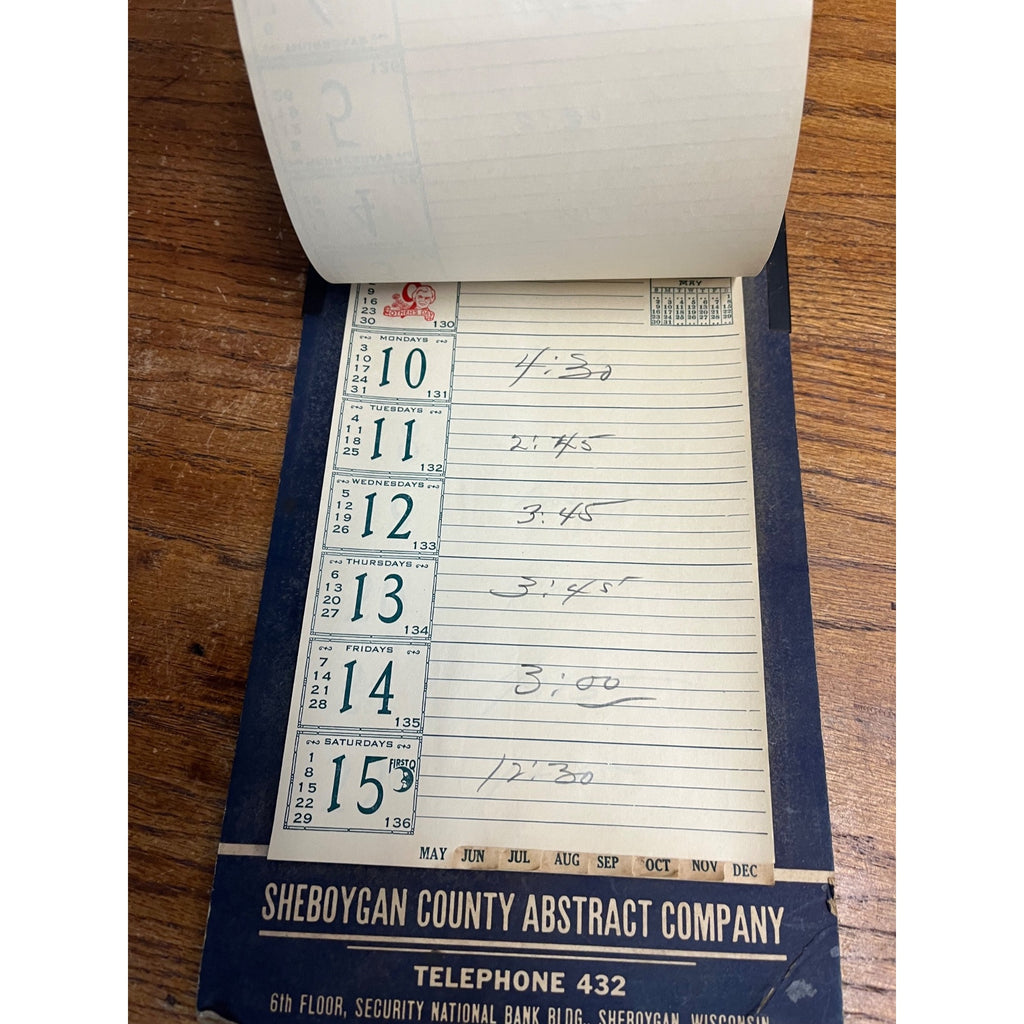 Vintage 1948 Sheboygan County Abstract Company Advertising Weekly Memo Calendar