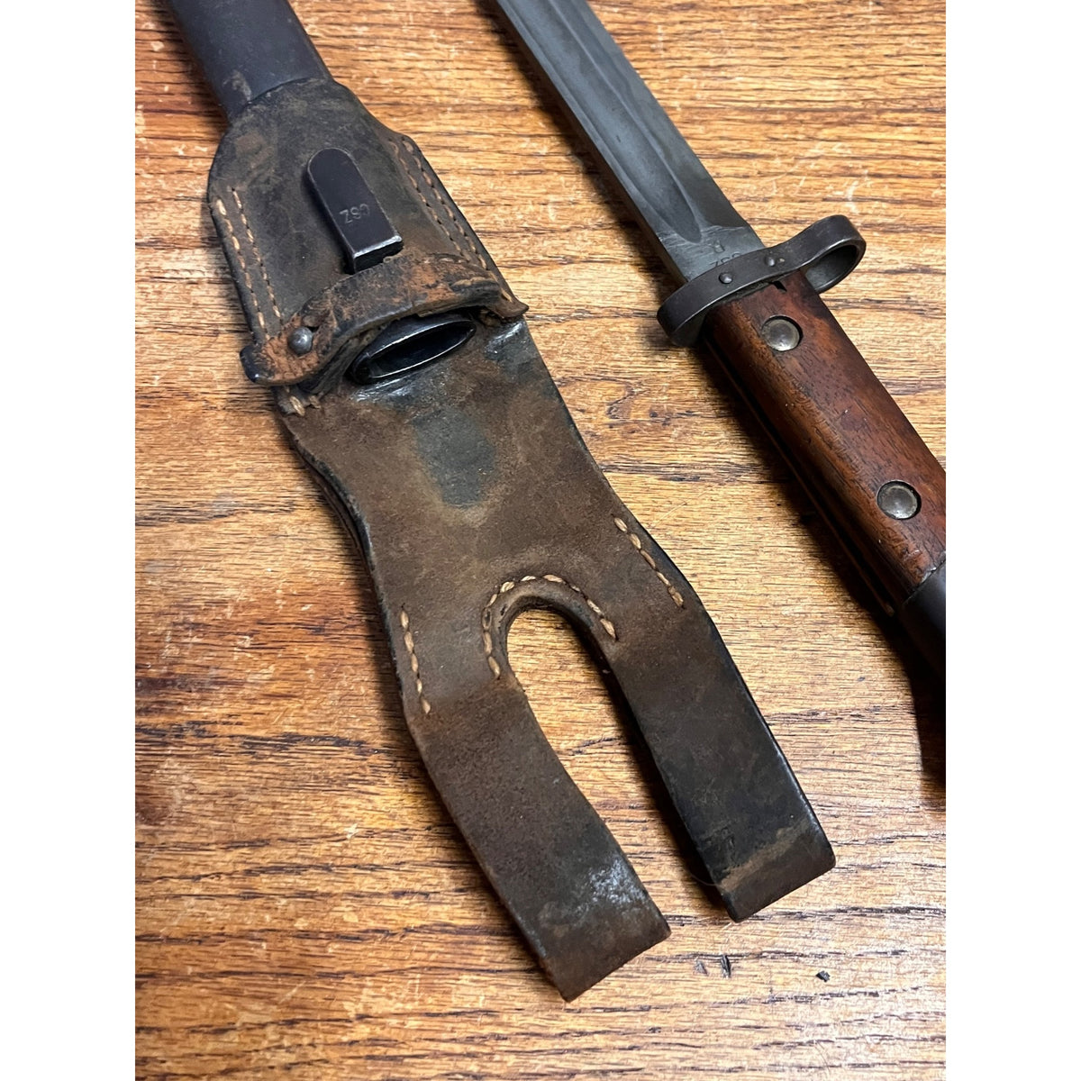 WWII Czech VZ24 Mauser Rifle Bayonet CSZ Marked Scabbard Leather Frog Military
