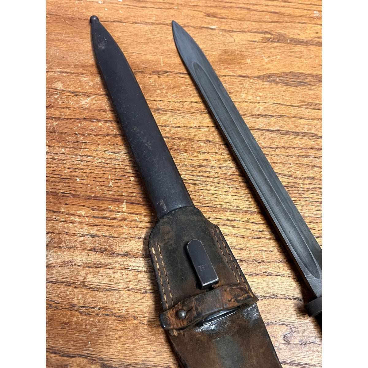 WWII Czech VZ24 Mauser Rifle Bayonet CSZ Marked Scabbard Leather Frog Military