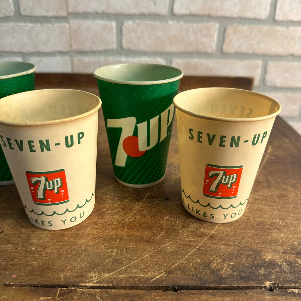 (6) Vintage 7up Paper Wax Sample Cups Soda It Likes You Retro