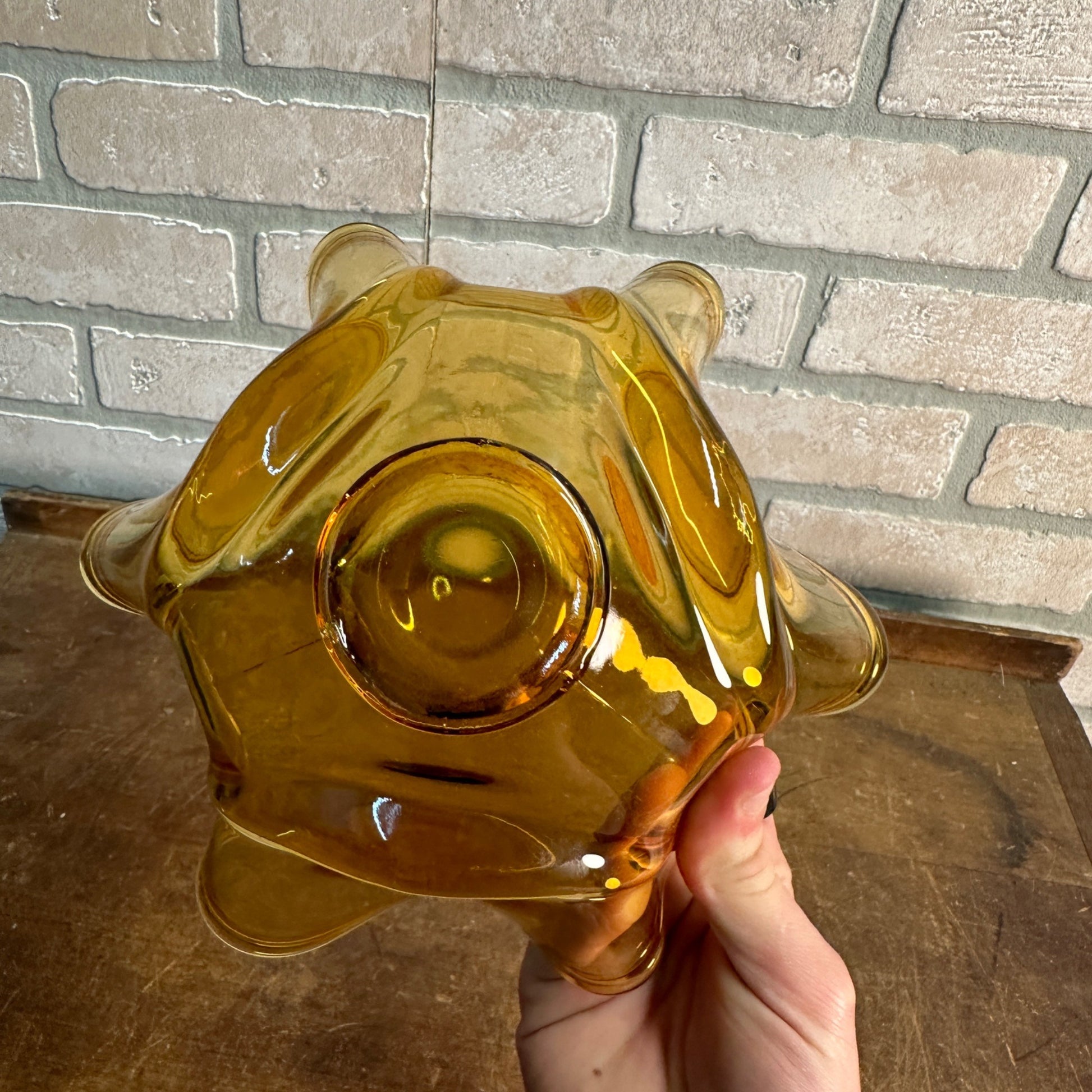 Vintage Viking Art Glass - Bowl Epic Drape Handkerchief Pattern Amber Decor MCM